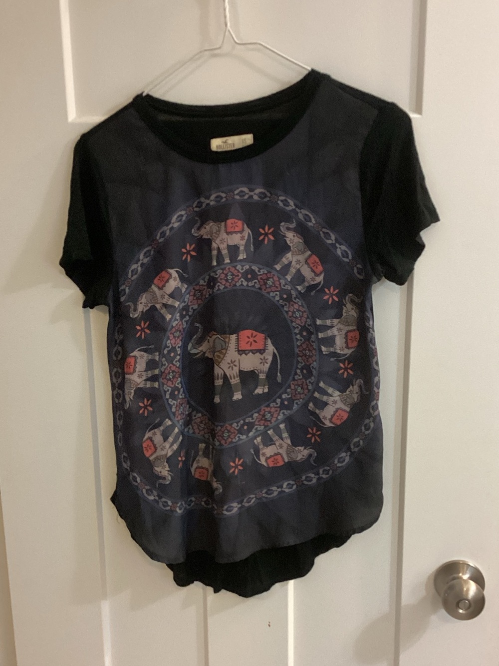 Hollister Navy and Black Elephant Medallion Short Sleeve Tee